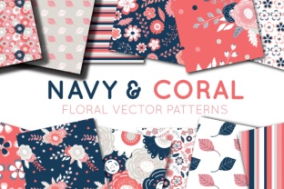 Coral & Navy Digital Papers – Seamless Vtor Patterns