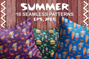Seamless Summer Hippopotamus & Flamingo Patterns