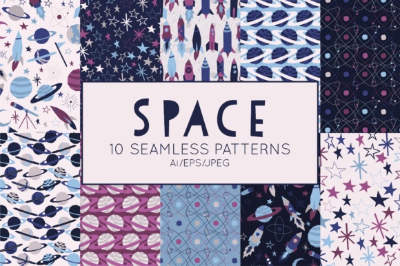 Space Pattern Set - Seamless Space Patterns - Vector Patterns